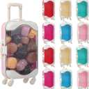 12 PCS Mini Suitcase Party Favor Boxes, Assorted Color Luggage Trolley Candy Box, Clear Small Suitcase Present Package Case, Rolling Empty Storage Box for Jewelry False Eyelash
