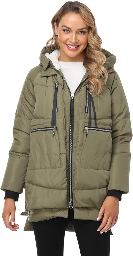 Women's Winter Thickened Down Jackets Long Down Coats Warm Parka with Hood, Size S (Army Green)