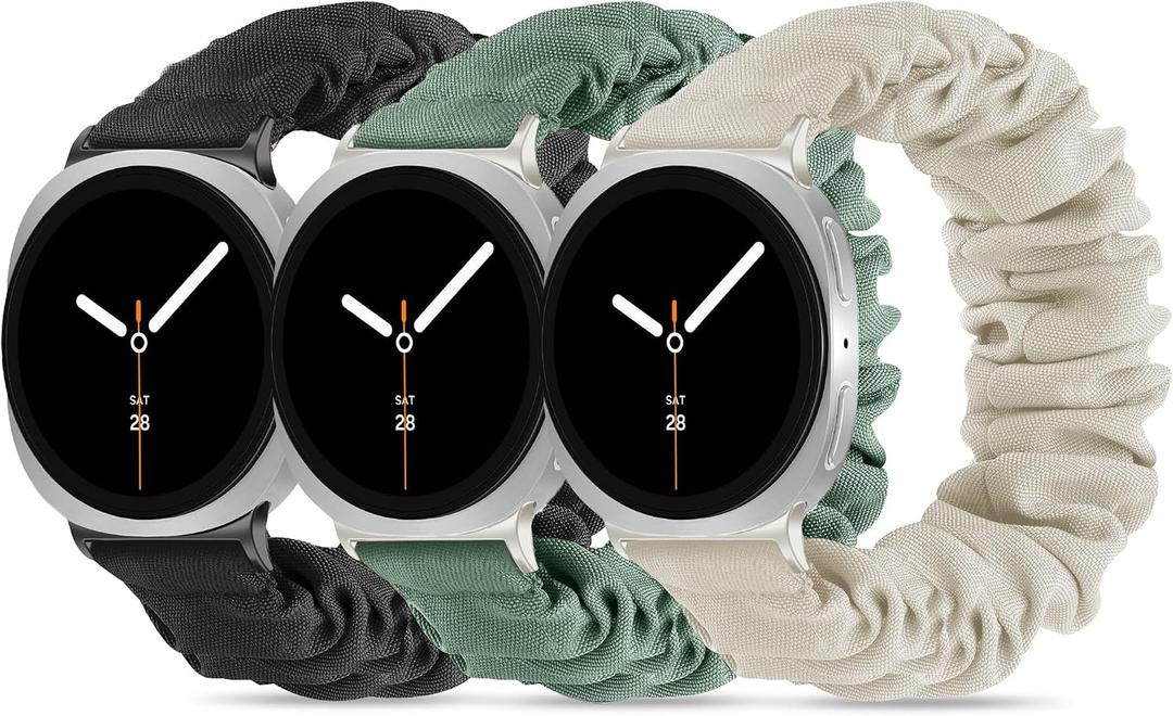 Compatible with Samsung Galaxy Watch 8 Band, Size: Small: 5.1"-6.2"(130mm-160mm), Stretchy Scrunchie Cute Elastic Fabric Nylon Bands（3-Pack）
