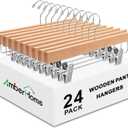 Amber Home 24 Pack Natural Wooden Pants Hangers with Clips, Wood Skirt Hangers Trouser Hangers for Jeans, Slacks, Shorts with 2-Adjustable Clips