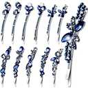 Hanaive 12 Pcs Vintage Crystal Rhinestone Hair Pins Bridal Side Clip for Bride Bobby Pins Hair Jewelry Accessories Bling Diamond Butterfly Barrettes for Wedding Women(Navy)