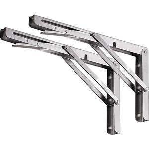YUMORE Folding Shelf Bracket 18",Heavy Duty Stainless Steel Collapsible Shelf-Bracket Max Load 330lbs Wall Mounted Table Support Hinge for Space-Saving DIY Work Bench with Install Screws, Pack of 2 (Silver)