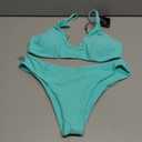 ZAFUL Women's Solid Spaghetti Strap Bralette Bikini Set Two Piece Swimsuit (1-blue&green), Size 4