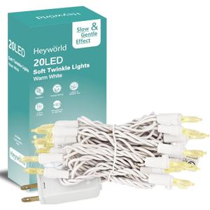 Heyworld Slow Twinkle Lights, 20 Led Soft Twinkling Mini Christmas String Lights on White Wire Cord, UL Approved 7 Ft,Connect Up to 100 Sets, Indoor Outdoor Use, Warm White