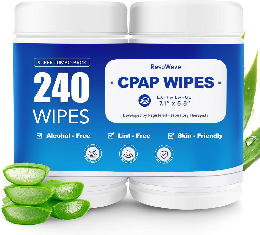 CPAP Mask Wipes, 240 Count (2-120 Canisters) Jumbo Pack, Unscented, Extra Large & Moist, Alcohol Free, Lint Free, 3-5 Months Supply for Daily CPAP Machine and Supplies Care