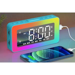 AFEXOA RGB Night Light Alarm Clock for Kids, Teenagers, Adults, Mirrored Clock with Dual Alarms, Snooze, LED Display, USB Charger, Small Dimmable Alarms for Bedtime