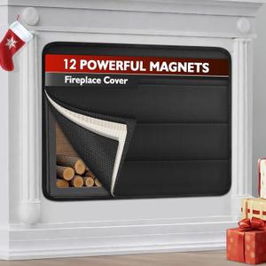 Magnetic Fireplace Cover Indoor to Block Cold Air Reduce Energy Costs, Fireplace Blanket Draft Stopper with Built-in 12 Strong Magnet for Iron Frame 33" W x 29" H, Black