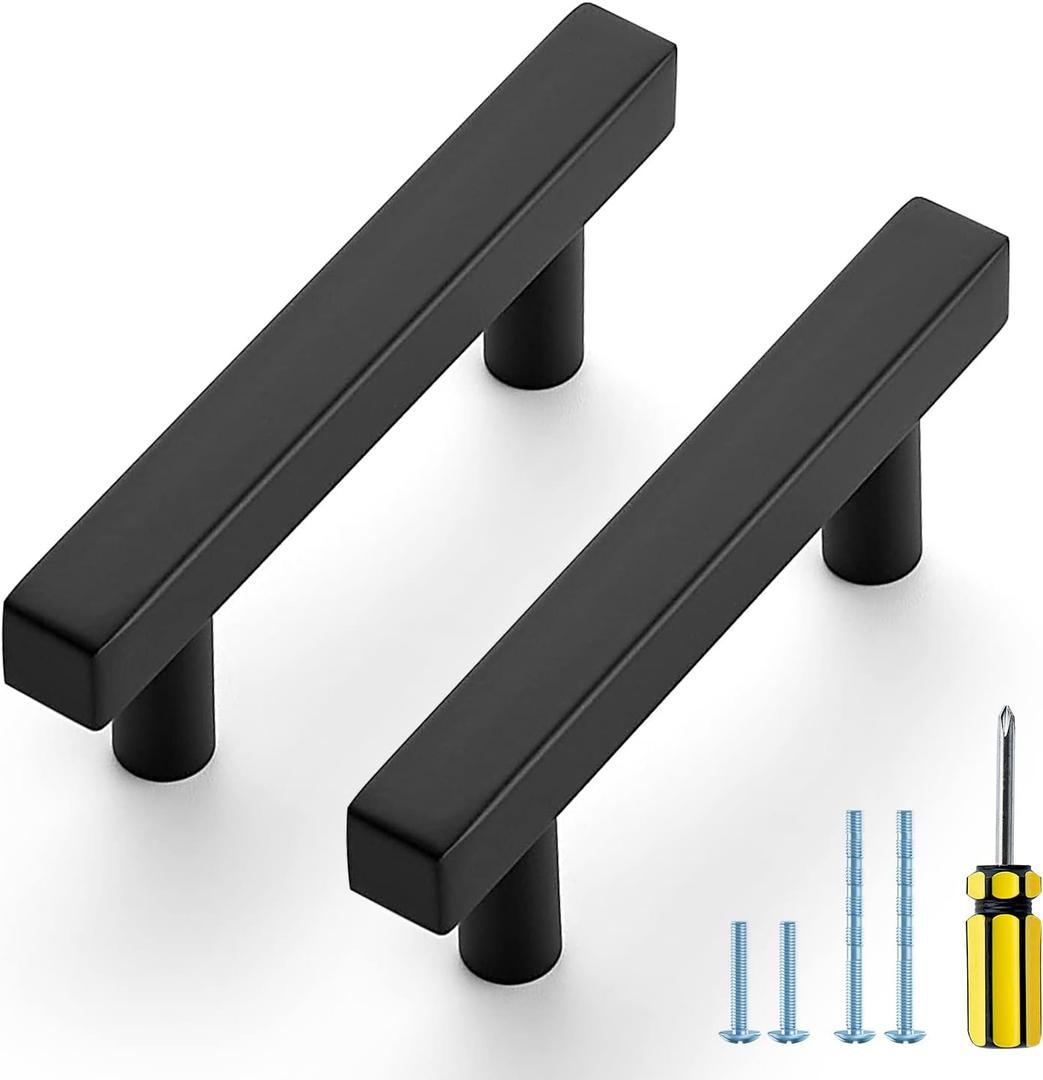 Ravinte Black Cabinet Handles 5 Pack 2-1/2 inch Matte Black Square Cabinet Pulls Kitchen Hardware 4 inch Overall Length Kitchen Drawer Pulls