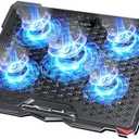 AICHESON Laptop Cooling Pad 5 Fans Up to 17.3 Inch Heavy Notebook Cooler, Blue LED Lights, 2 USB Ports, S035, Blue-5fans