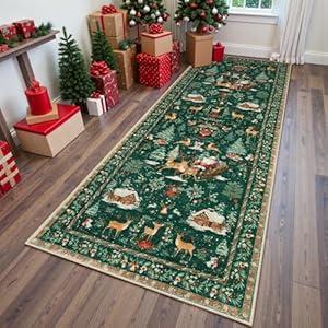Lahome Christmas Runner Rug, 2x6 Hallway Runner Non Slip Washable Soft Kitchen Carpet Runner, Xmas Reindeer Soft Low Pile Throw Rug for Entryway Bathroom Holiday Decor, Green