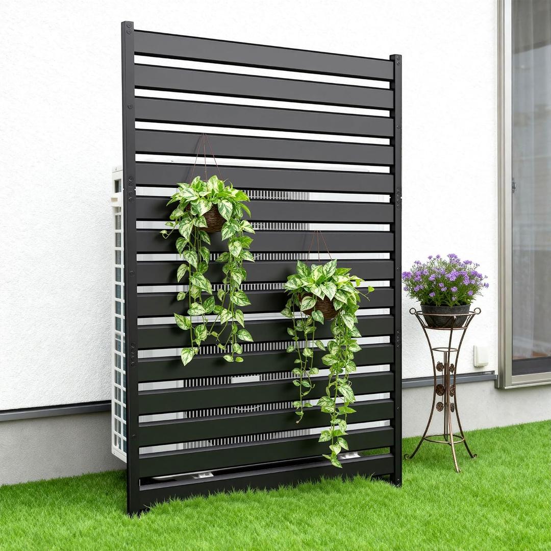 40" W x70 H (1 Panel) Air Conditioner Fence Screen and Trash Can Privacy Panels for Outdoor Units, Pool Equipment Enclosures, and No-Dig Backyard Fencing (Black)