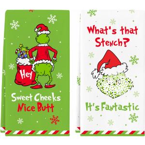 Funny Christmas Hand Towels, 2 Pack Holiday Kitchen Towels, Absorbent Xmas Bathroom Towels, Cute Christmas Home Kitchen Bathroom Decorations, Novelty White Elephant Gifts for Women Men