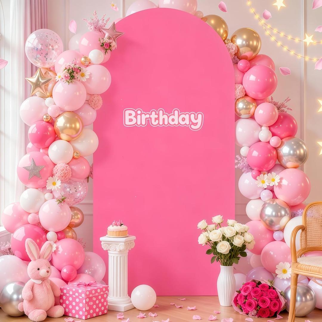 7.2FT Fuchsia Arch Backdrop Cover - Polyester Fitted Wedding Arch Stand Covers Round Top Chiara Arch Backdrop Cover for Birthday Party Banquet Photo Background Decoration