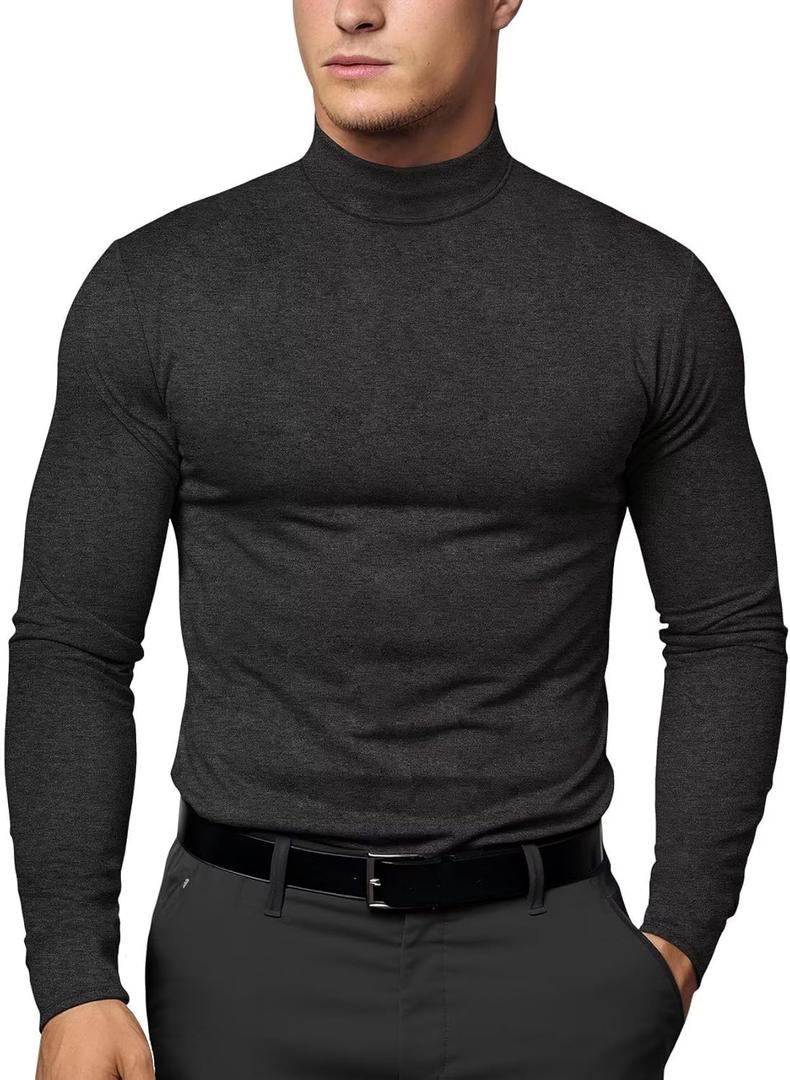 Zengjo Mens Thermal Long Sleeve Shirt Mock Neck(Charcoal,S) 