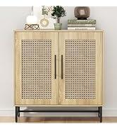 Vrullu Natural Rattan Storage Cabinet, Free Standing Buffet Cabinet, Morden Sideboard and Buffet Storage, Wood Accent Cabinet for Living Room, Hallway, Entryway (1, Rattan)