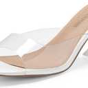 DREAM PAIRS Womens Clear Heels Square Toe High Stiletto Mules Slip on Wedding Dress Heel Sandals (8.5)