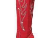 Celbreez Cowboy Boots for Women Cowgirl Boots Women Suede Knee High Boots Rhinestones Embroidered Western Boots Pointed Toe Chunky Heel Side Zip Festival Country Concert Shoes (7)