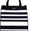 Kate Spade New York Black Portable Soft Cooler Lunch Bag, Thermal Tote with Silver Insulated Interior Lining and Storage Pocket, Sarah Stripe (One Size)