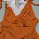 EDOLYNSA One Piece Swimsuit with Cover up Skirt Starfish Swimwear Sets for Women Halter Bathing Suits Vacation Beach Dresses (Large, Orange)