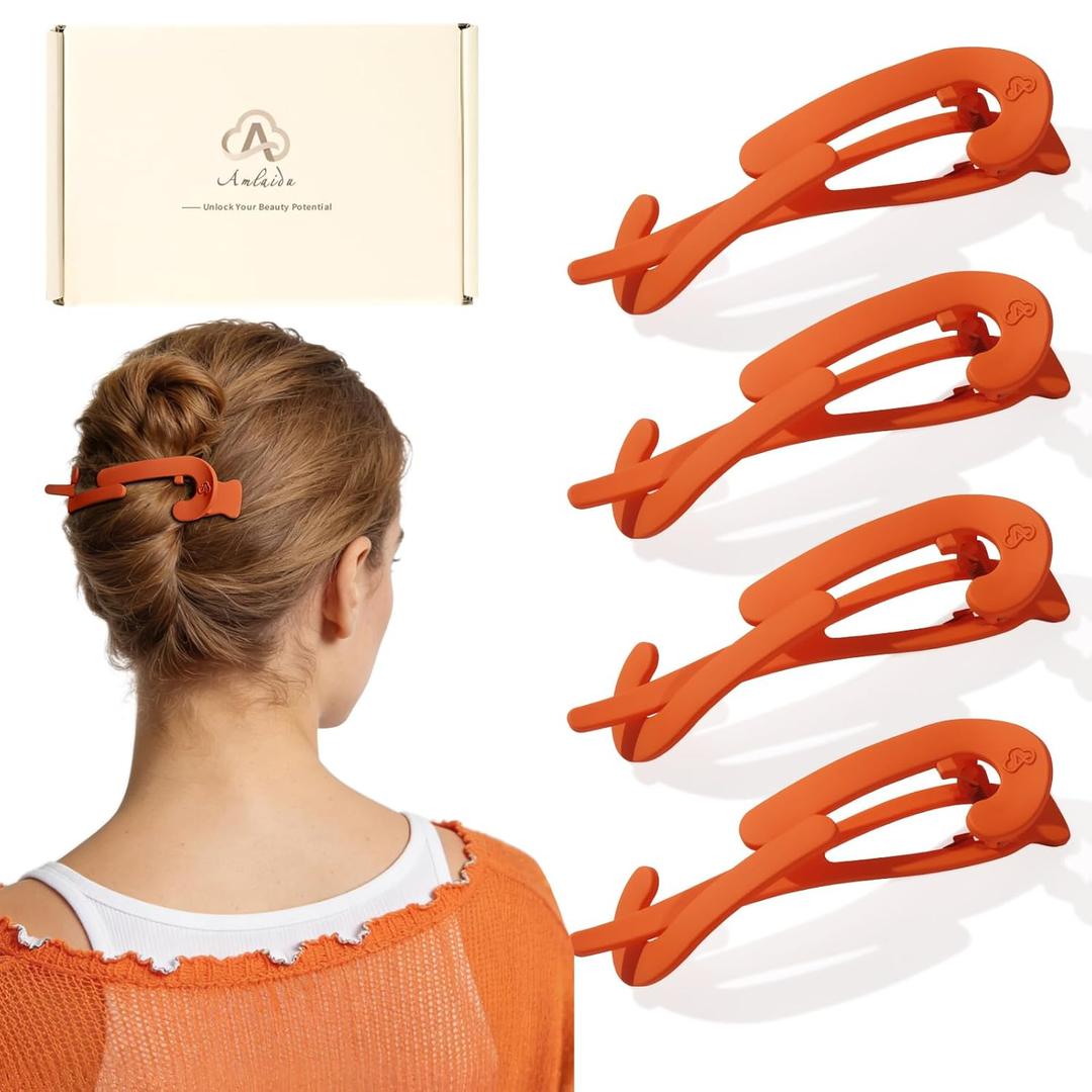 3 x Large Twist Flat Hair Clips for Medium Thick Hair for Women, Stylish Flat Claw Clips for Long Straight Curly Hair, French Hairclips for Styling Driving Yoga Work - Vibrant Orange, 4pcs