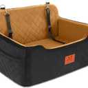 GL GLENSLAVE Dog Car Seat for Medium/Large Dogs,Pet Booster Car Seats for Under 50lbs or 2 Small Dogs, Detachable and Washable Pet Bed,Multi-Functional Travel Dog Bed(Black/Brown)