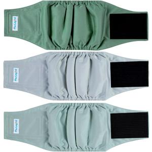 Paw Legend Washable Dogs Diapers Male Dog Belly Bands for Male Dogs Diapers Reusable Puppy & Doggie Diapers Male (3 Pack, Medium) (Green and Grey)
