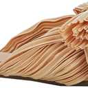 VETASTE Women's Pleated Bow Flat Sandals Open Square Toe Slip on Slide Sandals, 10