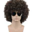Karlery Men Women Afro 70s 80s Short Curly Dark Brown Rocker Party Wig California Halloween Costume Cosplay Wig