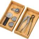 Bamboo Kitchen Drawer Organizer,Stackable Silverware Tray Utensil Organizer Cutlery Holder for Kitchen,Wooden Storage Box for Bathroom, Multi-Use Drawer Organizer for Office,Makeup(12x6x2.5 inch