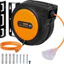 VEVOR Retractable Extension Cord Reel, 80 FT, Heavy Duty 12AWG/3C SJTOW Retractable Power Cord with Lighted Triple Tap Outlet, 15 Amp Circuit Breaker 180 Swivel Bracket for Ceiling or Wall Mount