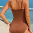 Aleumdr Women's Textured One Piece Swimsuit Halter Tummy Control Swimwear Bathing Suit Color Block Bathing Suits (Brown, M)