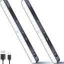 Ferswe Under Cabinet Lights Rechargeable, Battery Level Display, 60 LED Motion Sensor Cabinet Light, Dimmable Touch Control, Under Counter Lights for Kitchen, Closet, Cupboard(2 Pack), Cool White 6000K