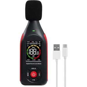 Decibel Meter Sound Level Data Logger, Portable SPL Meter Noise Monitor with Data Logging & Graph Printing, A/C Weighted, 30~130dB, Fast/Slow, MAX, Data Hold, 3-Color Alarm for Noisy Neighbor Factory