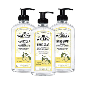 J.R. Watkins Liquid Hand Soap With Dispenser, Moisturizing Hand Soap, Alcohol-Free, Cruelty-Free, Use For Bathroom or Kitchen, Lemon, 11 Fl Oz, 3 Pack