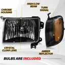 Headlight Assembly with Corner Light Compatible with Nissan Xterra 2000 2001 | Frontier 1998-2000, Black Housing Clear Lens Halogen Headlamp for 26010-3S525 26060-3S525, 4Pcs without Bulbs