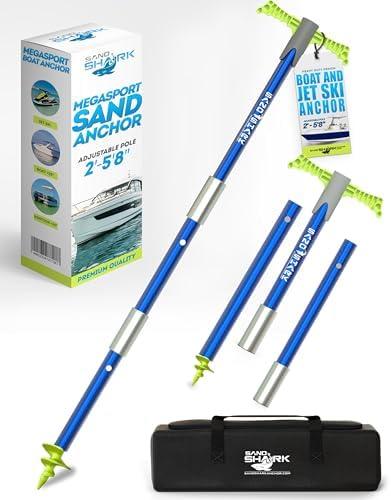 SandShark Supersport 3.0 Shallow Water Anchor - Great Jet Ski, PWC, Pontoon Boat Accessory - Adjusts 29"-48" w/Case