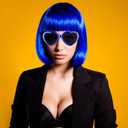 PLULON 7 Pieces Party Wigs and 7 Pieces Sunglass Set, Neon Short Bob Wig Sunglass Pack Costume Colorful Cosplay Wig Daily Party Hairpieces for Bachelorette Neon Party Favors, Halloween and Decorations