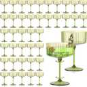 50 PCS Ribbed Martini Glasses Bulk 10oz Green Champagne Martini Glasses Plastic Gold Rim Espresso Martini Glass Vintage Coupe Glass Margarita Glasses Glassware Dessert Cup for Birthday Party Wedding, Small