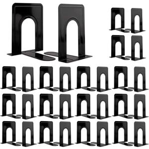 30 Pcs Metal Book Ends for Shelves, Heavy Duty Bookends for Office Home Kitchen Decorative, Nonskid Book Ends to Hold Heavy Books Black 6.5 x 5 x 5.7 in, 15 Pairs