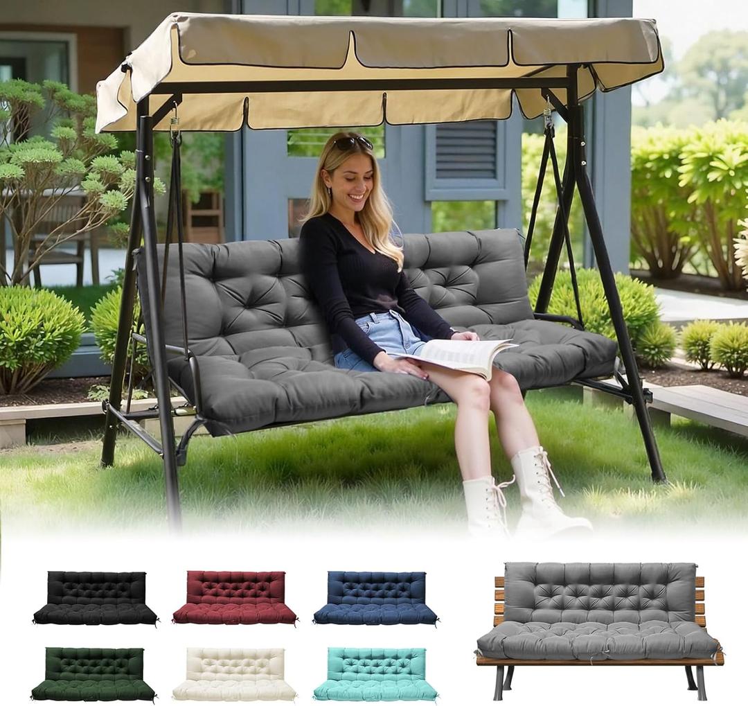 Porch Swing Cushions, Waterproof Outdoor Swing Cushions for Patio Furniture with Backresk, 2-3 Seater Thickened Patio Swing Replacement Cushion 6040" (Grey)