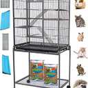 54" LARGE Wrought Iron 4-Level Chew-Proof Tight 1/2-inch Wire Spacing Ferret Squirrel Chinchilla Sugar Glider Rat Mice Rabbit Hamster Critter Home Cage Easy Clean Pull Out Tray Removable Rolling Stand