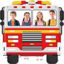 Firetruck Shaped Photo Prop Selfie Frame Party Decor 59 x 59In Large Fabric Cartoon Firefighter Photo Booth Props Fireman Background Fire Truck Banner Backdrop Sign Birthday Baby Shower Party Supplies