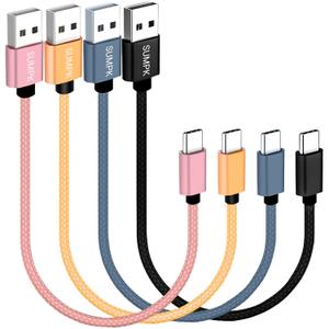 USB C Cable 1ft 4-Pack, 3A Fast Charging USB A to USB C Cord Nylon Braided Compatible with Samsung Galaxy A10e A20 A20S A51, S20 S10 S9 S8, Note 10 9 8, Moto G7 G8,Pixel 3, LG V30 (1FT-Black, Grey, Pink, Gold)