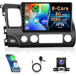 8Core 8G+128G Android 15 CAR Radio for Honda Civic 2006-2011, Rimoody Car Stereo Wireless Carplay and Android Auto GPS WiFi-4G-SIM 10.1 Inch QLED Capacitive Screen Bluetooth 5.0 FM/AM/RDS DSP-36