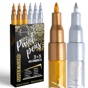 Artistro Silver & Gold Paint Pens 6 Count / 3 Silver + 3 Gold