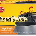 Plastico Large Trash Bags - 30 Gallon, Black, 28 Garbage Bags, Extra Strong, Easy Drawstrings - Odor Guard Control, Unscented, 1.2 Mil Thick Plastic