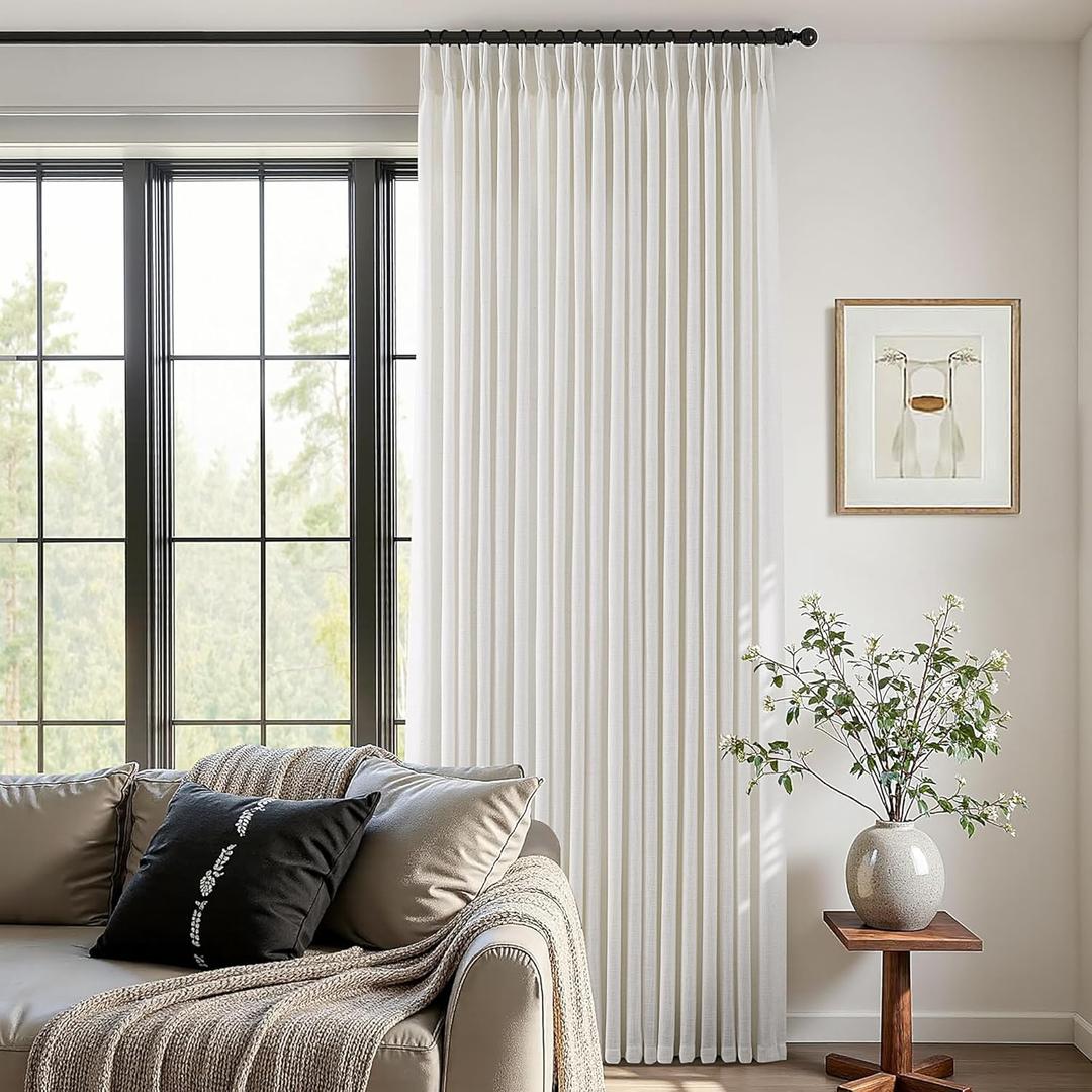 60 Inch Extra Wide Pinch Pleated Curtains 90 Inch Length for Living Room Large Window Drapes Light Filtering Privacy for Bedroom Back Tab with Hooks Clip Rings Natural 60W x 90L