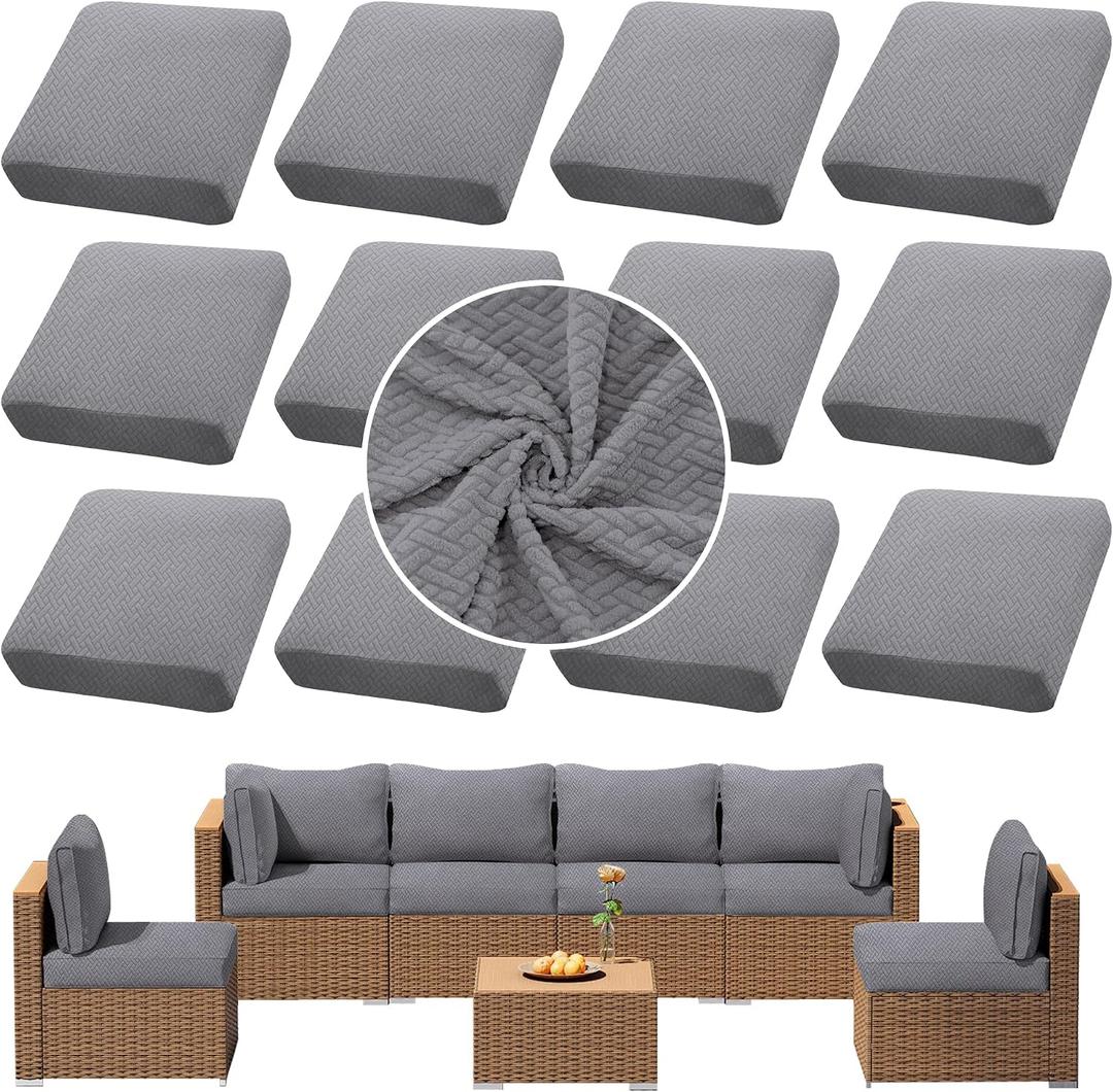 12PCS Patio Cushion Covers.Patio Furniture Couch SeatSlipcovers
Washable Fumiture Protector, Replacement for Sofa SectionalChair Elastic-Bottomed Sofa Chair Cover