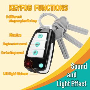 Car Key Playset, Remote Car Key Toy with Light and Sounds, Pretend Play Keys with Cards for Boys and Girls, Travel Toys for Toddlers, Babies (Black)