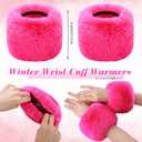 SATINIOR 3 Pairs Faux Fur Short Wrist Cuff Winter Fuzzy Wrist Cuff Warmers for Women Girls Favors (White,pink,rose Red)